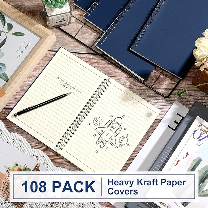 Yahenda 108 Pcs Spiral Notebook Bulk A5 Journal Lined 8.3'' x 5.5'' Writing Composition Paper Small Notepad Subject Notebook for Students Office Business Back to School Supplies (Deep Blue)-DeskLoop Office