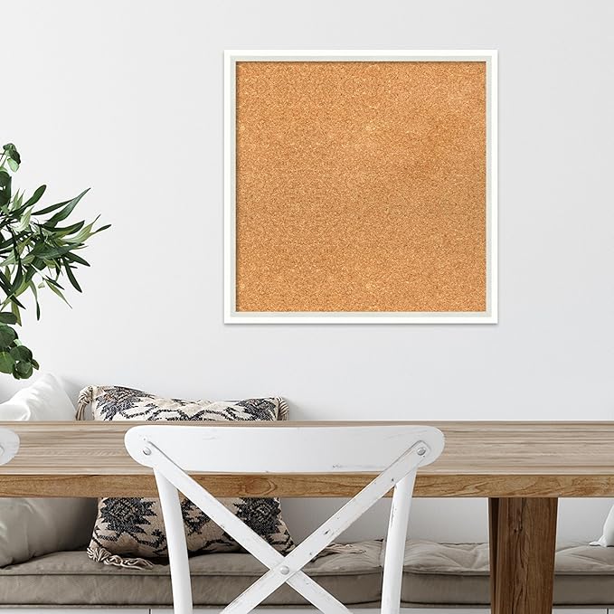 Amanti Art Natural Cork Board for Wall, 19x19 Vision Board with White Frame, Small Corkboard Office Decor for Home Organization, Modern Corkboard Pinboard to Display Items for Home Organization in-DeskLoop Office