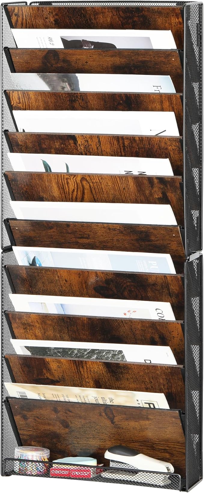 Solinxe 10-Tier Wall File Organizer, Wood Mail Organizer Wall Mounted Paper by Solinxe