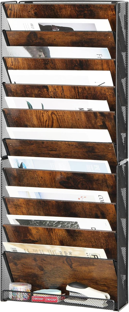 Solinxe 10-Tier Wall File Organizer, Wood Mail Organizer Wall Mounted Paper by Solinxe