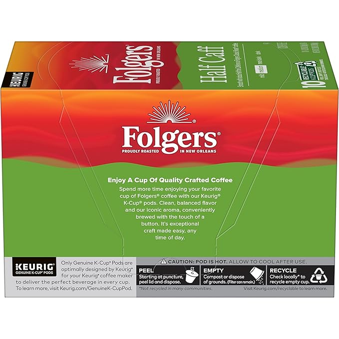 Folgers Half Caff Coffee, Medium Roast, Keurig K-Cup Pods, 10 Count (Pack of 6)-DeskLoop Office