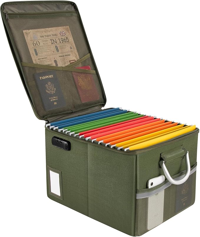 TOMKID Fireproof Document Box, Fire Proof Safe Box for Home Document Organizer with Lock, Fire Organizer Office Storage Cabinet for Hanging Letter/Legal Folder 16.1 x 12.9 x 11in (Green)-DeskLoop Office