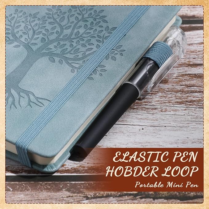 Estune Tree Small Notebooks Pen Leather Lined Pocket Subject Notebooks Hardcover Pocket Notepad Cute Ruled Leather Journals with Pen Holder for Men Women School Business, A6(Retro Color,20 Set)-DeskLoop Office