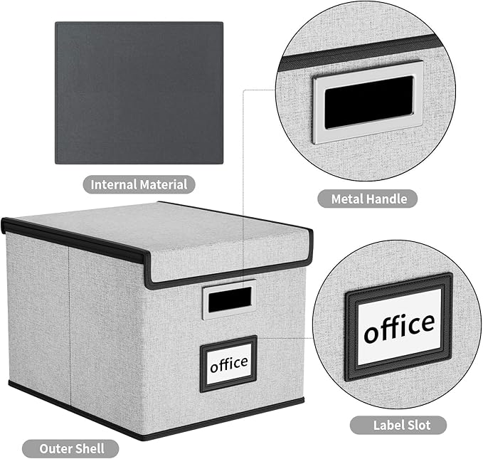 Portable File Organizer Boxes Set of 4, Large Linen Hanging Office Document - Image 4