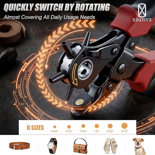 XZQTIVE 6 Sizes Heavy Duty Revolving Punch Plier Kit, Double Lever Labor-Saving - Image 2