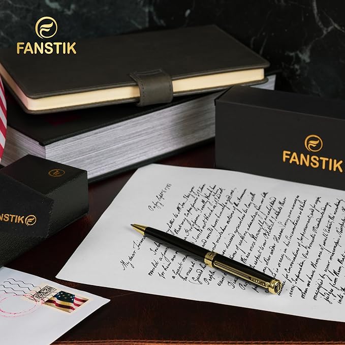 Customized Black & Gold Luxury ballpoint pen (Made In USA) fancy gift set for women, Real 24K Gold Plating, Professional executive pen gift set for men (Lux Custom-BallPoint Black-Gold)-DeskLoop Office