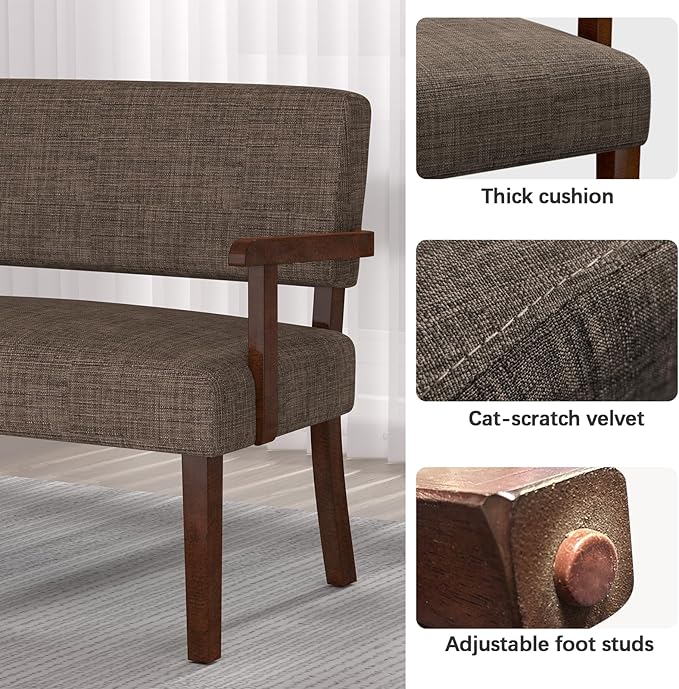 Accent Chair 2 Seat, Arm Chairs with Soft Seat and Armrests for Living Room, Love seat for Dining, Reading, and Waiting Rooms (Brown)-DeskLoop Office