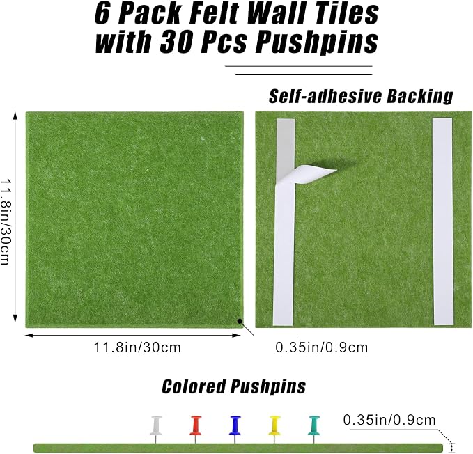 Large Cork Board 36" x 24", 6 Pack Felt Wall Tiles - Image 3