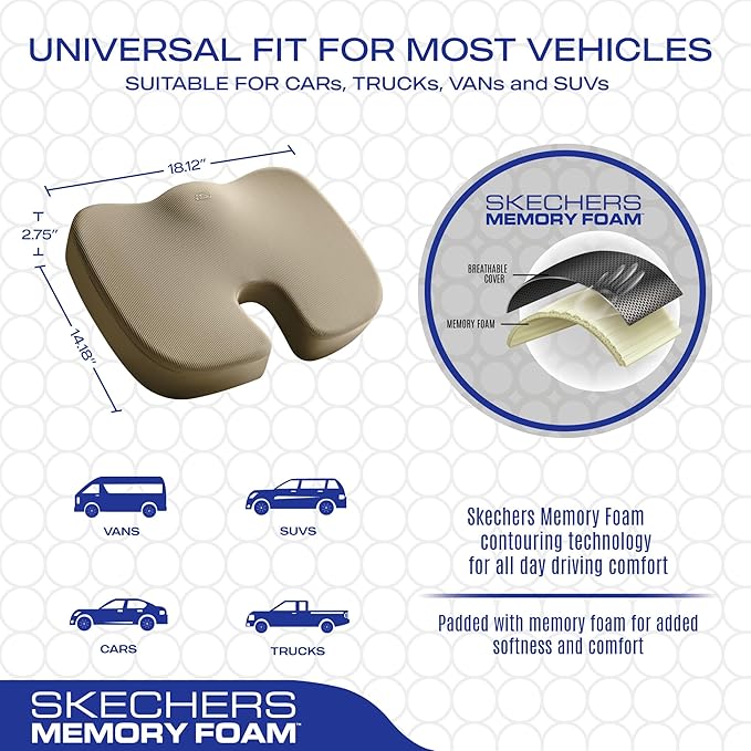 Skechers Memory Foam Seat Cushion,Office Chair Cushion for Tailbone Pain Relief,Butt Pillow for Office Chair,Car seat Cushion,Computer Desk,Long Sitting Office Workers,and Car Drivers,Beige-DeskLoop Office