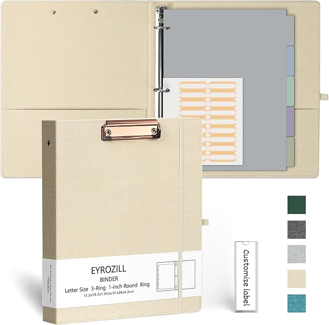EYROZILL 3 Ring Binder, 1 Inch Linen Binder Organizer by EYROZILL