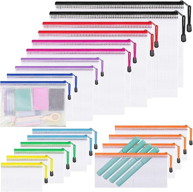 20pcs Mesh Zipper Pouch Bags,9 Sizes Plastic Zipper Bags for Organization,Reusable Zipper Pouches for Puzzle Board Game Storage,for Travel School Office Supplies.-DeskLoop Office