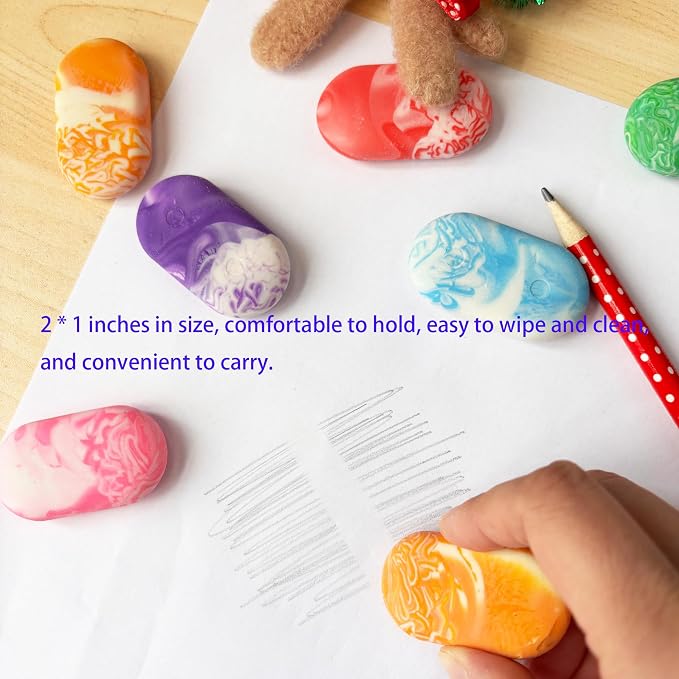 6PCS Cute Marble Erasers for Kids Bulk, Oval Fun for Classroom Back to School - Image 4