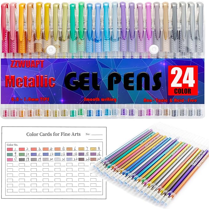 Metallic Gel Pens for Coloring Book,72 Color Gel Pens Set including 24 Color Gel Pen with 48 Refills,40% More Ink Colored Gel Pens for Drawing, Doodling, Scrapbook, Journaling-DeskLoop Office