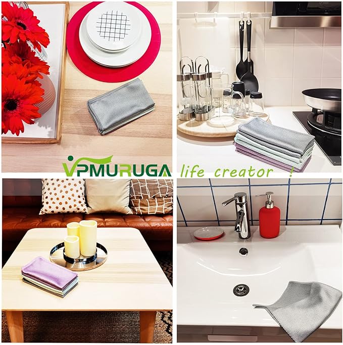 Easy Clean Fish Scale Nanoscale Cleaning Cloth,Streak Free Microfiber Glass Cleaning Cloths for Window Mirrors Windshields,Lint Free Microfiber Polishing Cleaning All-Purpose Towel Pack of 6(Purple)-DeskLoop Office
