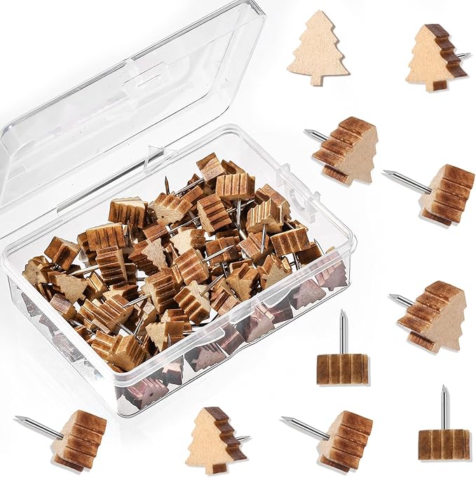Sawysine 80 Pcs Wood Push Pins, Christmas Trees Cute Thumb Tacks Decorative by Sawysine