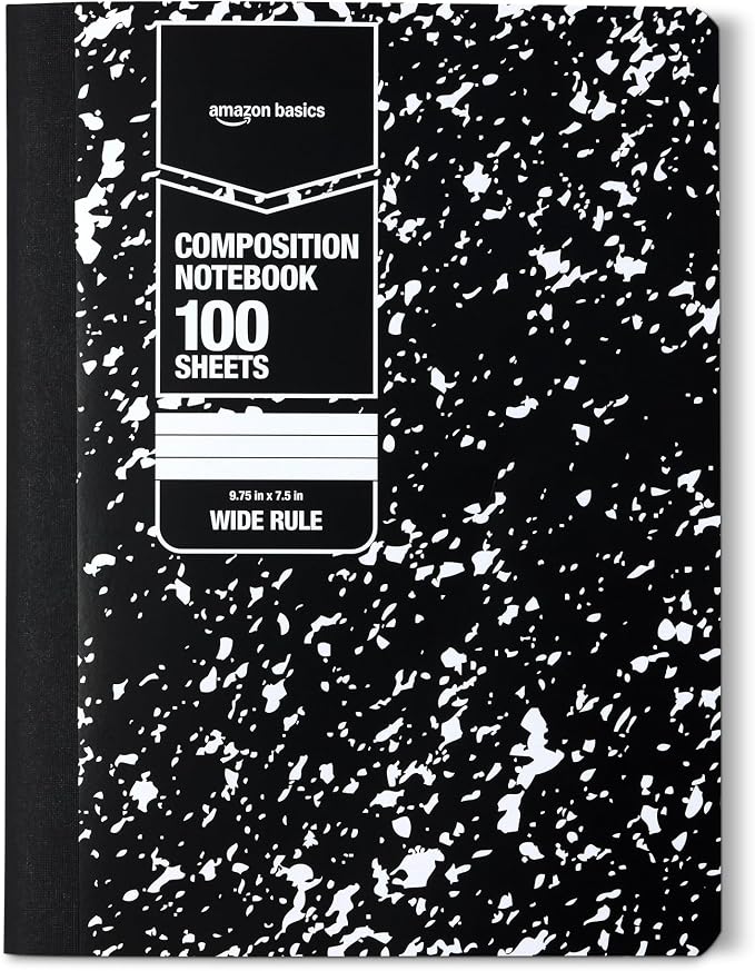 Amazon Basics Composition Notebook, Wide Ruled, 100 Sheets, 1 pack, Marble Black by AmazonBasics