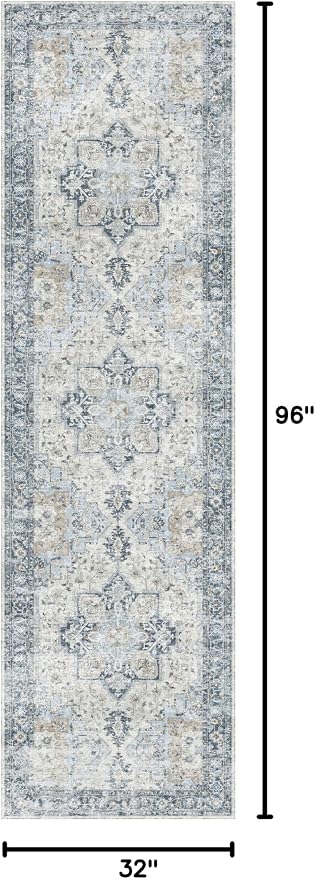 GENIMO Runner Rug 2'6''x8, Non Slip Vintage Hallway Runner Rugs, Low Pile - Image 2
