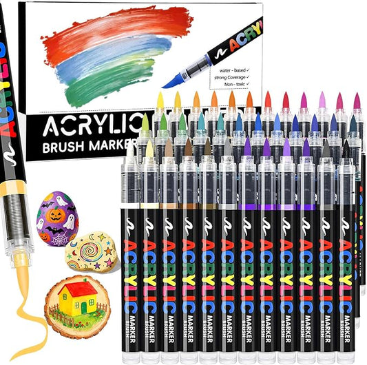36 Colors Acrylic Paint Markers Brush Tip, Colored Paint Pens Set by Unknown