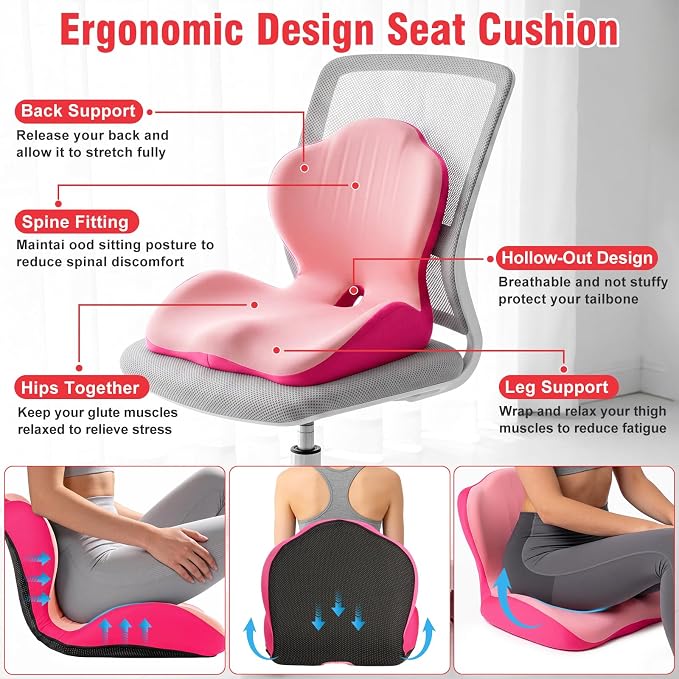 Car Seat Cushion with Lumbar Support Pillow, Memory Foam Office Chair Cushion - Image 4