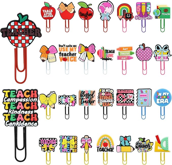30 PCS Teacher Paper Clips Metal Paperclip Large Size Paper Clip Cute Bookmark by Pabucle