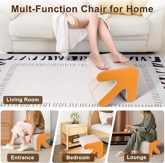 H&B Luxuries Ottoman, Foot Stool with Creative Shape, Napa Leather Ottomans, Removable Outer Foot Rest, No Assembly Required, Ottoman for Living Room, Bedroom, Entrance, White Yellow-DeskLoop Office