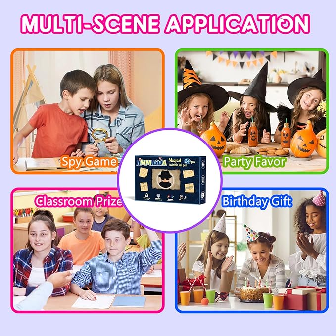 Invisible Ink Pen Spy Game for Kids, Party Favors Toys for Girls Boys, Magic Markers for Boys Girls Fun Outdoor Toys, Birthday for 6-13 Year Old Girls Boys (24PCS+Black Notebooks)-DeskLoop Office