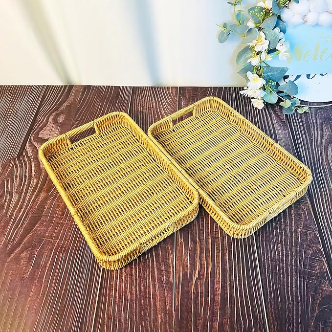 2 Pack Rectangle Rattan Serving Trays - Image 6