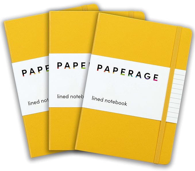 PAPERAGE Lined Journal Notebook, 3 Pack, (Yellow), 160 Pages, Medium 5.6 in x 8 in - 100 GSM Thick Paper – Hardcover Journaling Notebook for Work, School & Note Taking-DeskLoop Office