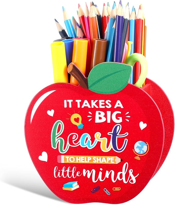Crtiin Teacher Appreciation Gifts Apple Wooden Pencil Holder Wood Pencil Cup by Crtiin