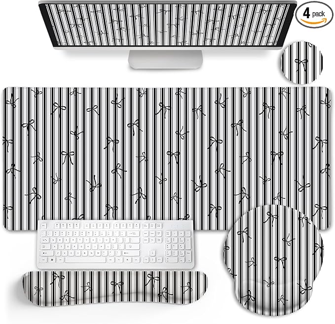 LIMKRIAN Black Striped Ergonomic Large Desk Mat Set by LIMKRIAN