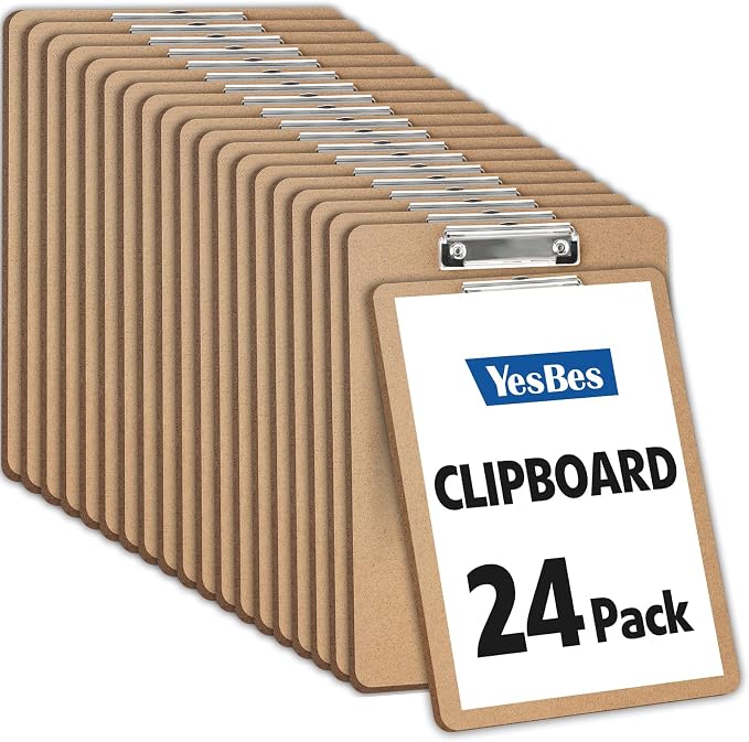 24 Pack Clipboards Bulk, Clip Boards 8.5x11 Standard Letter Size, Clipboards by YesBes