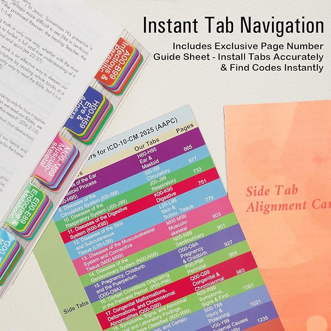 Index Tabs for ICD-10-CM Code Book 2025 AAPC Version, Upgraded Book Tabs, Color-Coded Medical Coding 2025, Laminated & Repositionable Tabs with Alignment Guide & Blank Tabs (Codebook Not Included)-DeskLoop Office