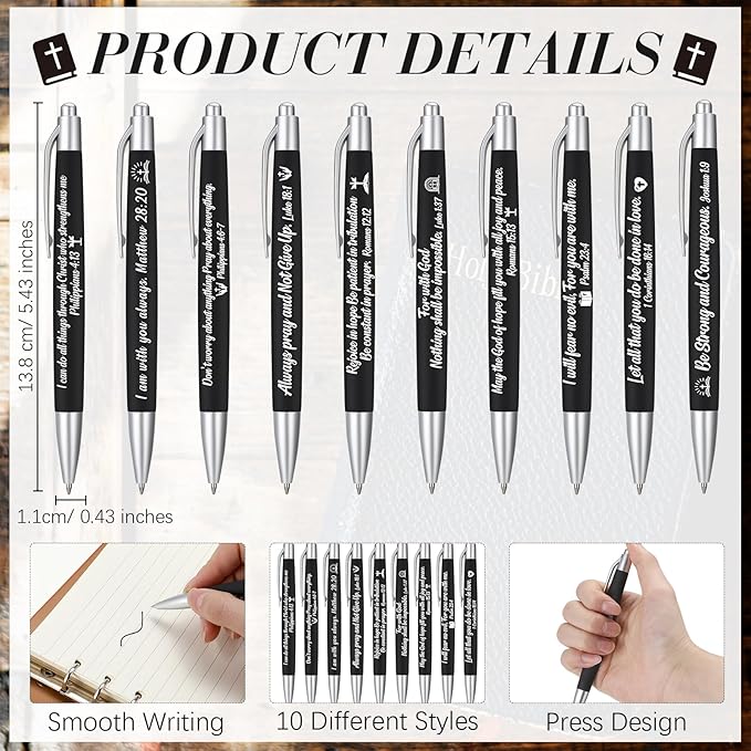 Yeaqee 100 Pcs Inspirational Pens Employee Appreciation Back to School Gifts Motivational Thank You Metal Greeting Quote Ballpoint Pen for Coworker Teacher(Black,Biblical)-DeskLoop Office