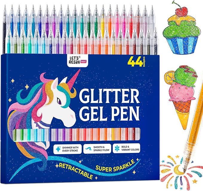 LET'S RESIN PAINT Glitter Gel Pens, 44 Metallic Sparkly Colors Glitter Pen by LETSRESIN
