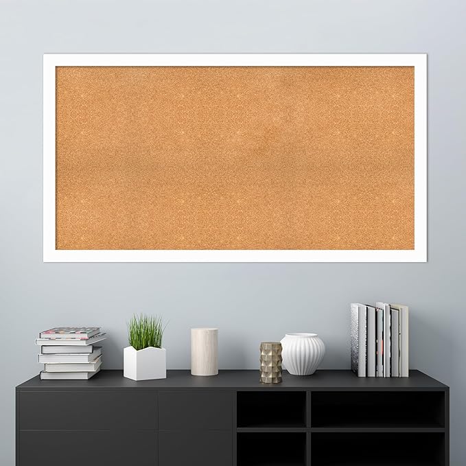 Amanti Art Natural Cork Board for Wall, 33x61 Vision Board with White Frame, Oversize Corkboard Office Decor for Home Organization, Casual Corkboard Pinboard to Display Items for Home Organization in-DeskLoop Office