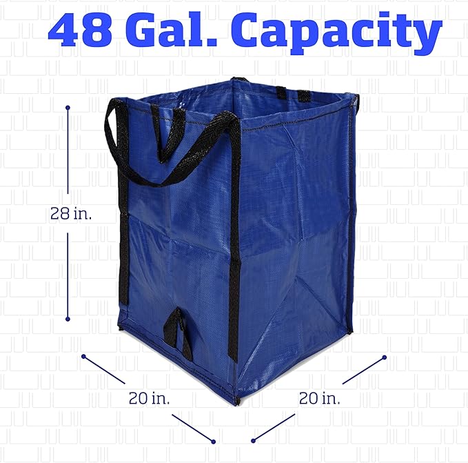 DURASACK Heavy Duty Home and Yard Bags 48-Gallon Reusable Self-Standing Lawn and Leaf Bags Garbage Can with Reinforced Handles, Blue, 3 Pack-DeskLoop Office