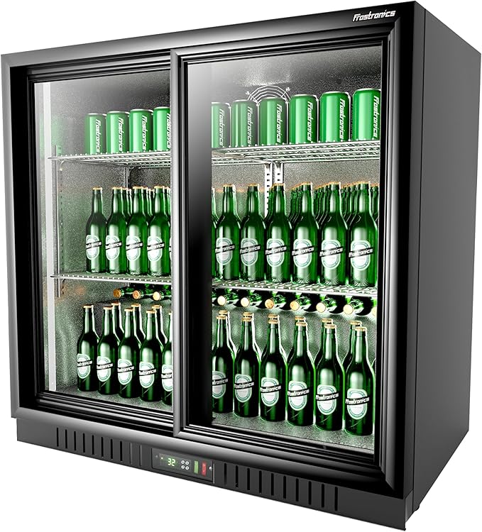 36 Inch 228 Cans Double Door Back Bar Beverage Cooler, 6.5 cu. ft. Under Counter Glass Bar Fridge With Sliding Door, Lockable, 32-50F Display Refrigerator, ETL & NSF7 Certified-DeskLoop Office