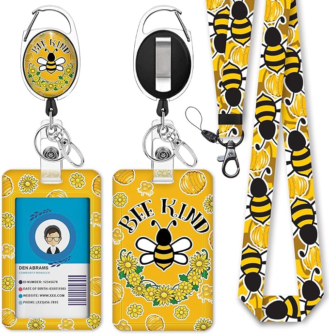 Cute Bee Kind Lanyards for Id Badges, Fashionable Badge Reel Heavy Duty by Giancomics