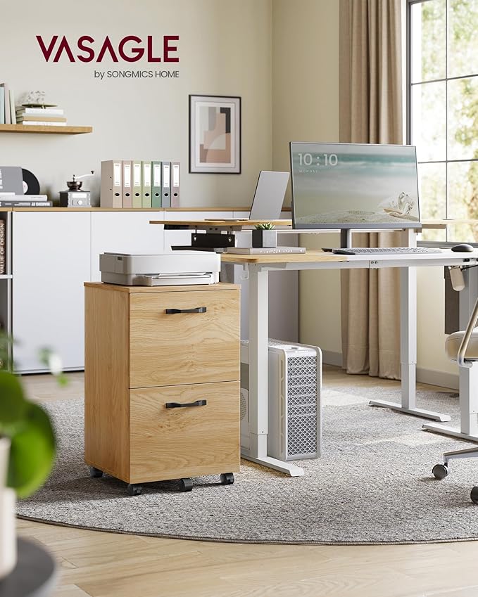 VASAGLE 2-Drawer File Cabinet, Small Rolling Filing Cabinet for Home Office, Printer Stand, for A4, Letter-Size Documents, 15.7 x 16.5 x 27.6 Inches, Straw Yellow UOFC040Y70-DeskLoop Office