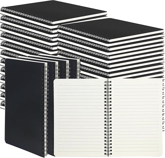 miikoul 60 Packs A5 Spiral Notebooks, Black Ruled Notebooks Bulk, 8.3"×5.5", 60 Sheets/120 Pages, Hardcover Lined Journal Notepad Travel Notebooks for Office and Back to School Supplies-DeskLoop Office