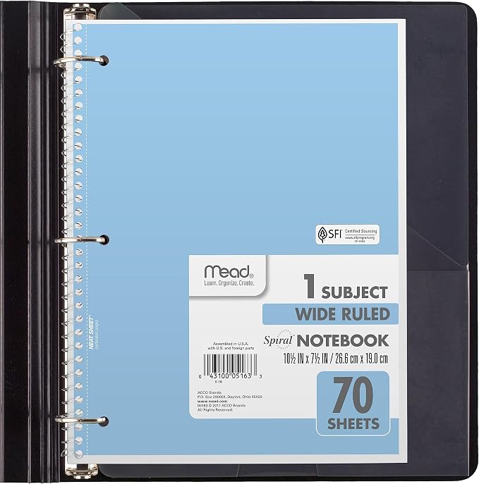 Mead Spiral Notebook, 6 Pack, 1 Subject, Wide Ruled Paper, 7-1/2" x 10-1/2" - Image 3