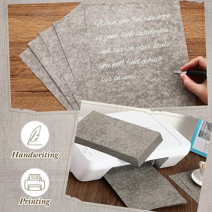 Epakh 200 Pcs Old Age Parchment Paper 8.5 x 11 Inch Standard Letter Vintage Colored Old Parchment Semblance Double Side Printing Paper (Khaki Gray)-DeskLoop Office