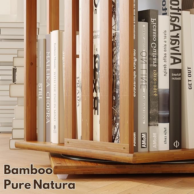 Rotating Bookshelf Tower, 360 Display Spinning Bookcase, Bamboo Bookshelf Floor Standing Storage Rack, Wood Narrow Book Shelf Organizer for Kids&Adults, Walnut 6 Tier-DeskLoop Office