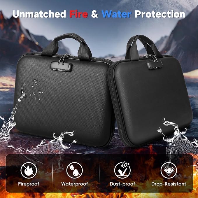 Fireproof Document Box with Lock, Waterproof Hard-Shell File Organizer with - Image 6