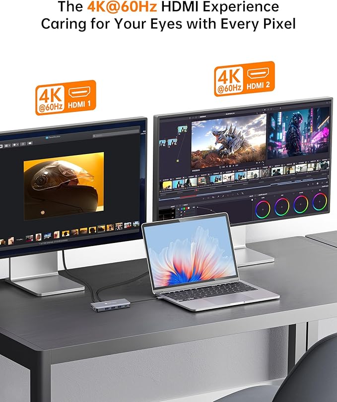 USB C Docking Station, NOVOO Triple Display Type C Hub Dual Monitor HDMI 4K@60Hz DP Multiport Adapter 4USB Ethernet SD/TF 100W PD Dongle Data for Dell/Surface/HP/Lenovo Thinkpad Laptop-DeskLoop Office