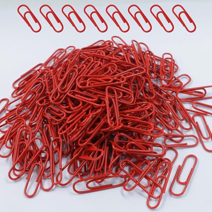 200 Pack Red Paper Clips Small Paper Clips, 1.1 Inch / 28mm Metal Paper Clips by Seimneire