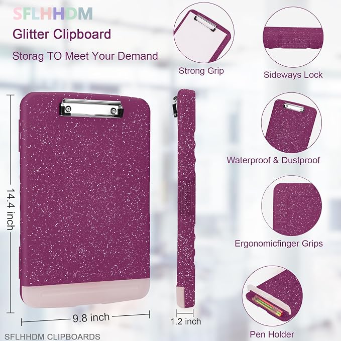 Glitter Clipboard with Storage, Storage Clipboard with Pen Holder, A4 Binder - Image 2