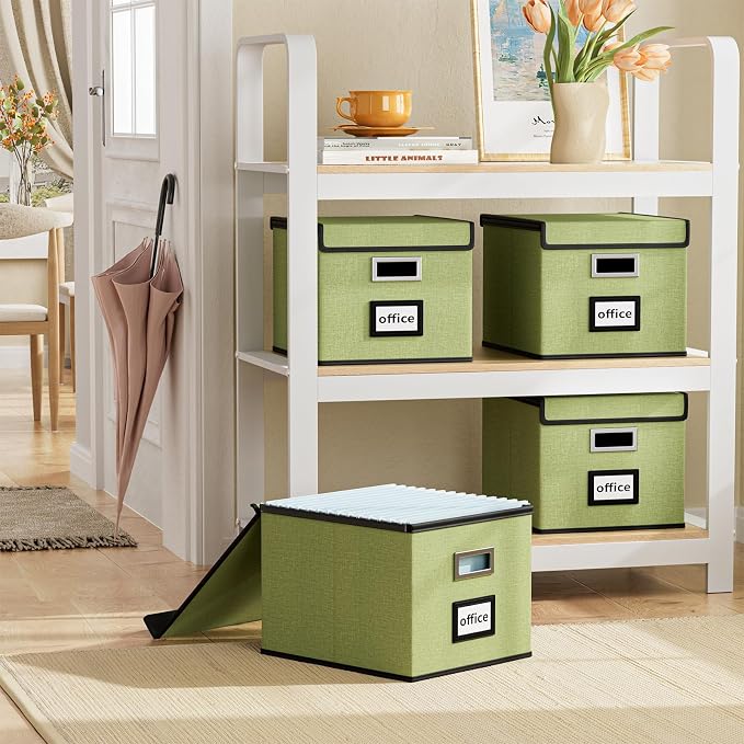 File Organizer Boxes with Lids, Linen Hanging Filing & Storage Box with Plastic - Image 2