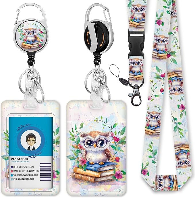 Immaturus Teacher Lanyards for ID Badges, Floral Owl Badge Holder by IMMATURUS