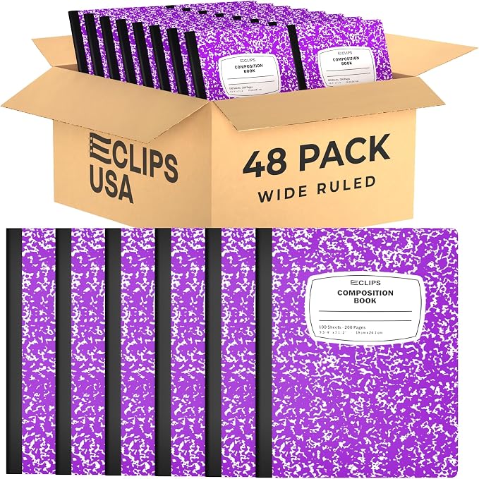 Composition Notebook Wide Ruled Composition Notebooks Bulk Purple Marble Hard by E-CLIPSUSA